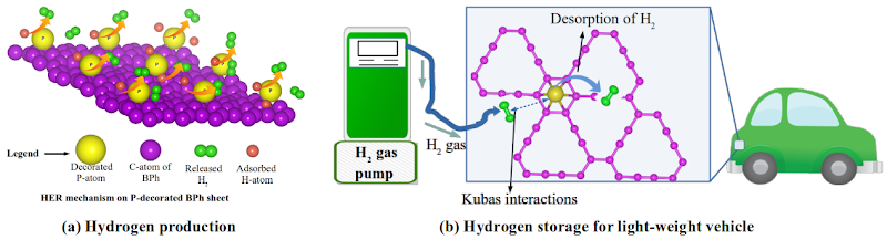 Hydrogen evolution reaction mechanism on a decorated biphenylene sheet, and hydrogen storage for light-weight vehicles